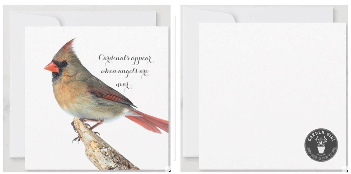 Lady Cardinal Card - Angels are Near... Custom Notes Garden Girl NC 