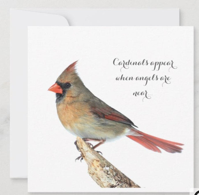 Lady Cardinal Card - Angels are Near... Custom Notes Garden Girl NC 