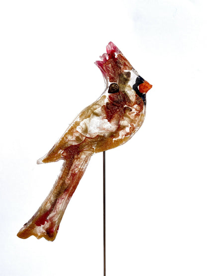 Small Lady (Brown) Cardinal - Bird on a Stick Birds on a Stick Garden Girl NC 